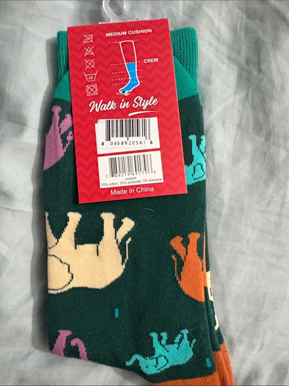 Sillies Men's Dark Green Elephant Pattern Casual Socks